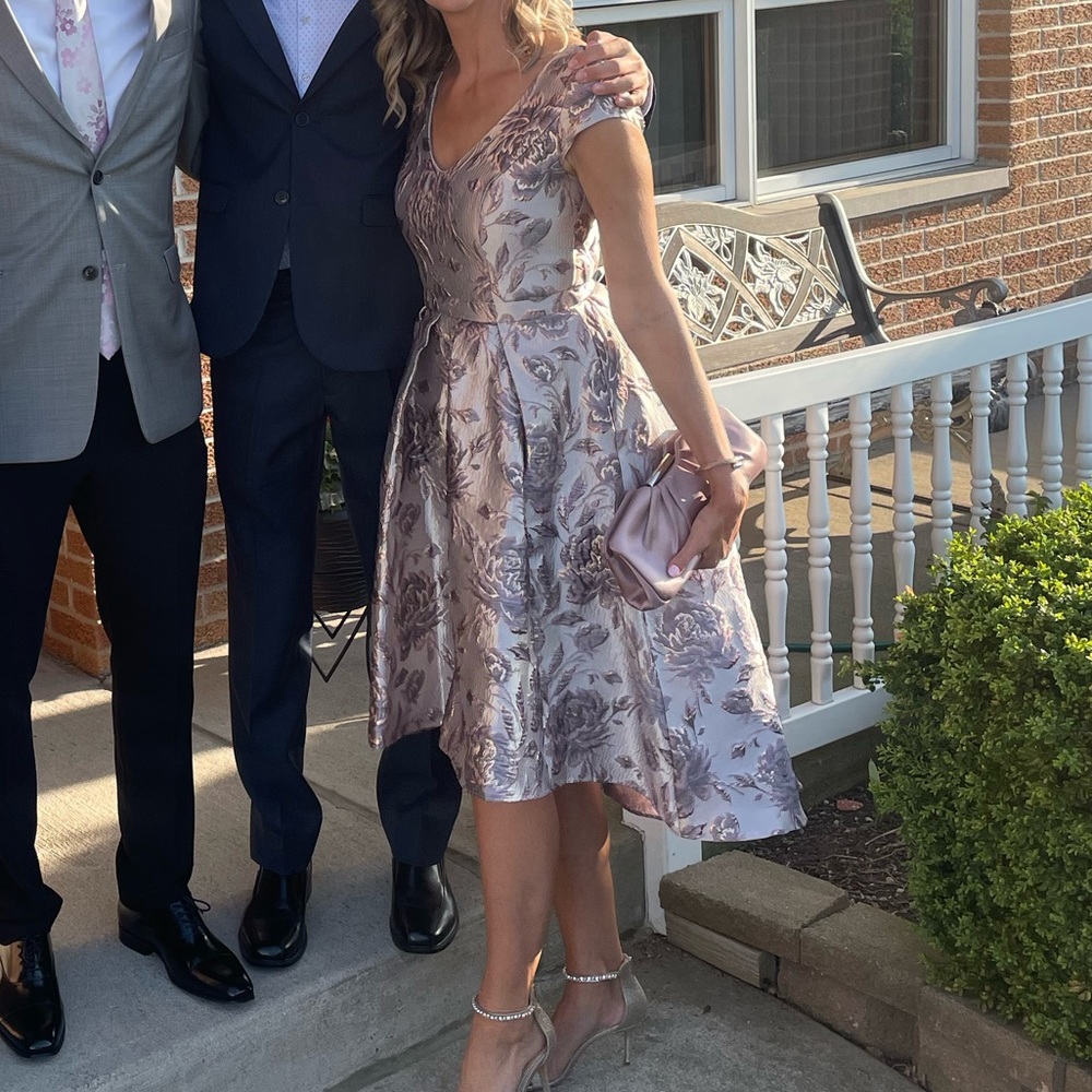 Elegant High-Low Floral Satin Dress in Blush